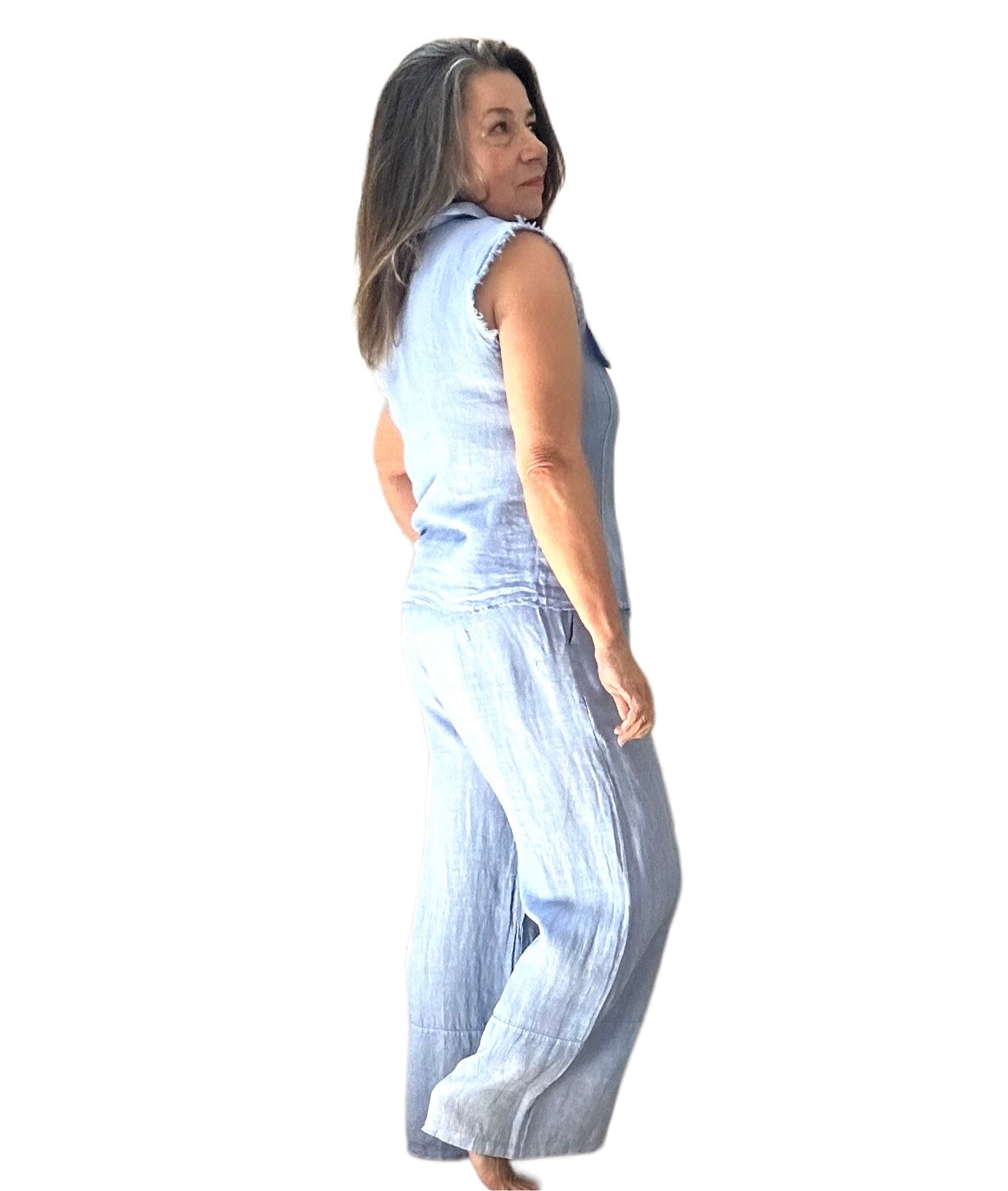 Antonia light blue flowy wide leg linen pants