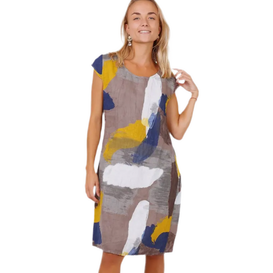 Abstract Print Linen Dress