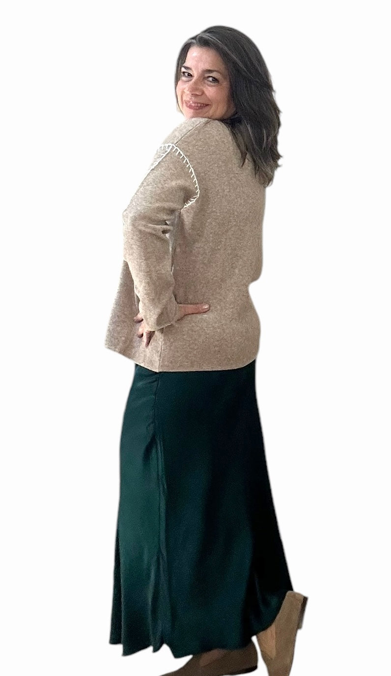 Jenna sweater with blanket stitch detail