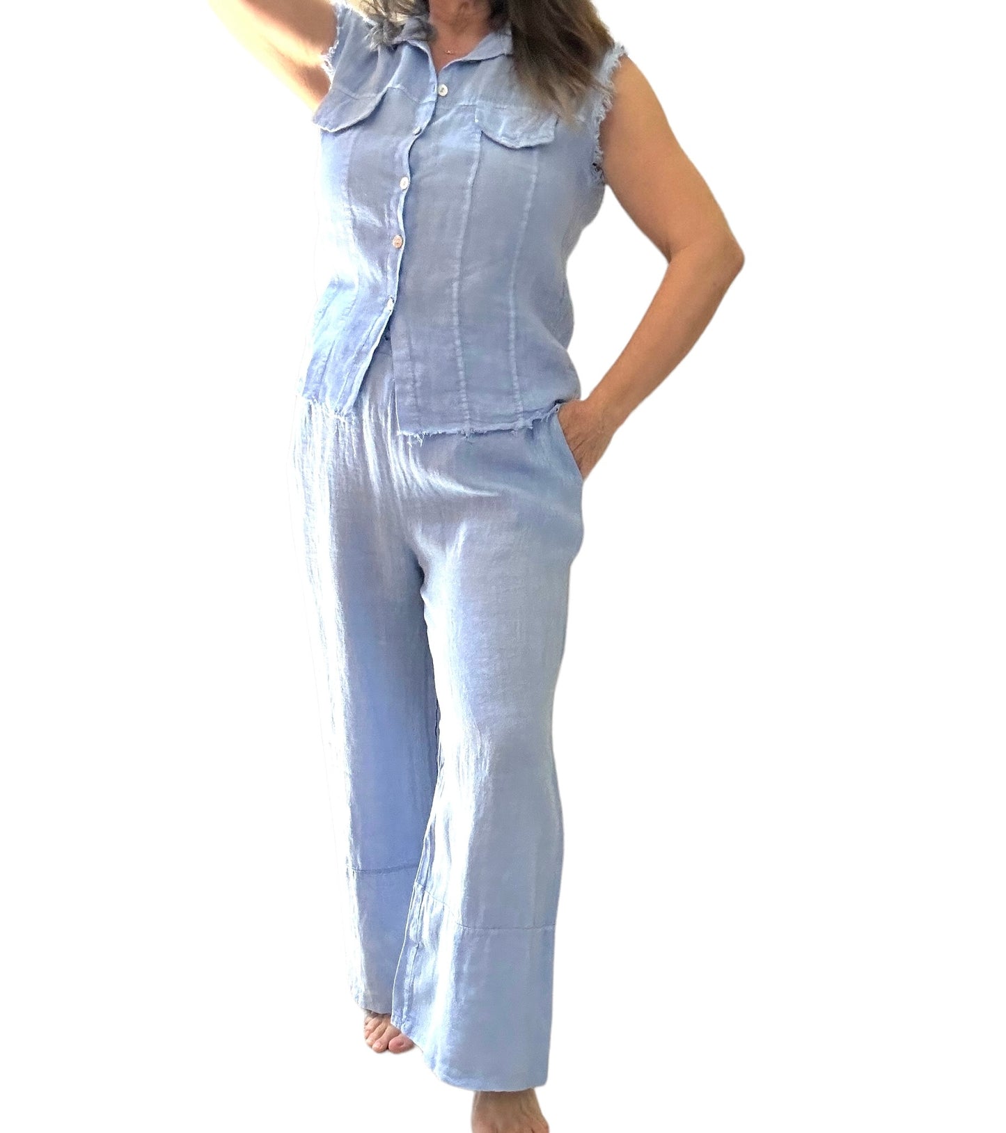 Antonia light blue flowy wide leg linen pants
