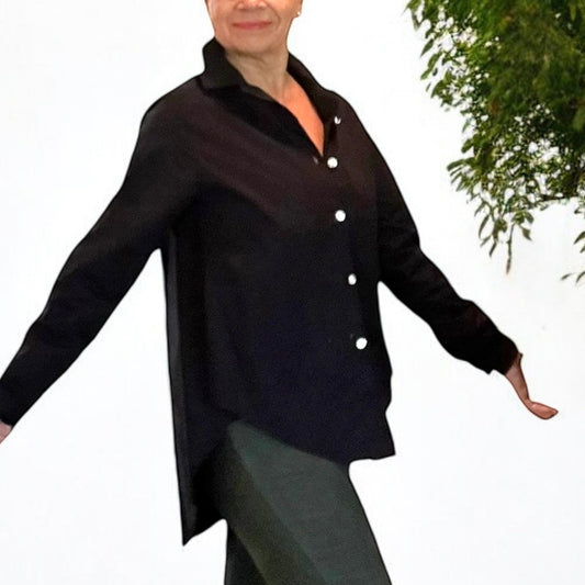 Sparkle Breeze Button Front Shirt - Black