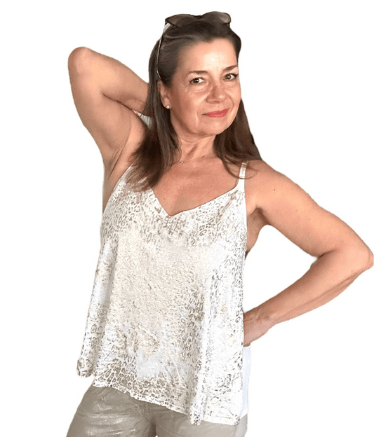 Gold leopard print knit swing tank top Gold Leopard Print Knit Swing Tank Top