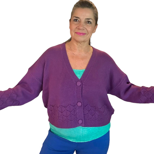 Deep Purple Soft Knit Cardigan Violet Soft Knit Cardigan: Elegant & Versatile Layer
