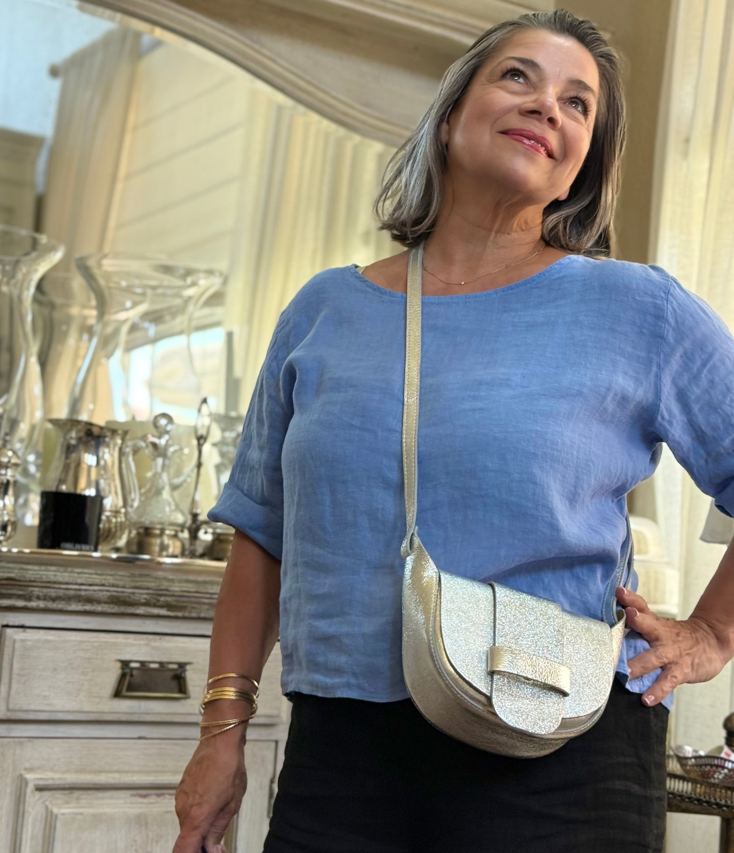 Margot metallic silver leather bag