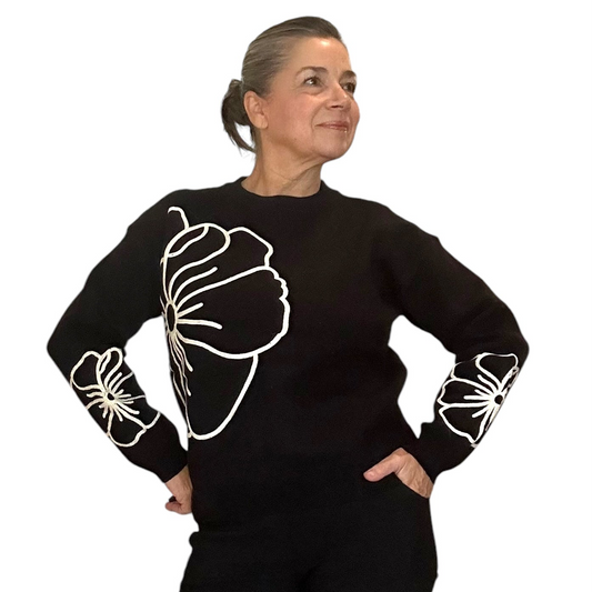 Bel fiore embroidered crew neck sweater