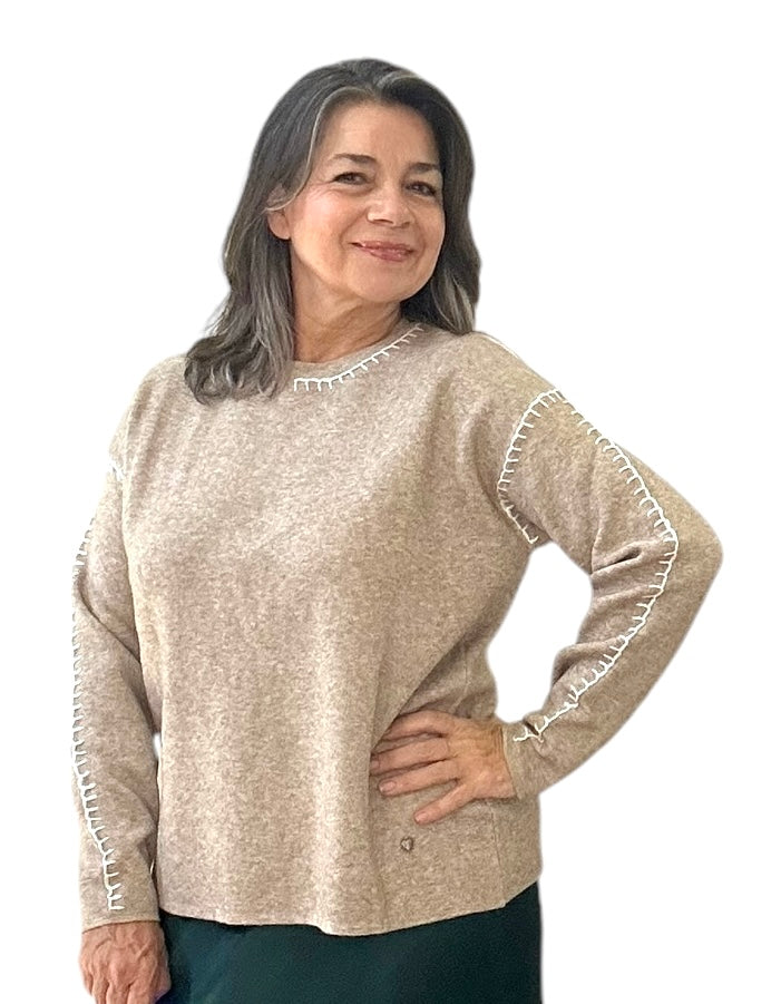 Jenna sweater with blanket stitch detail