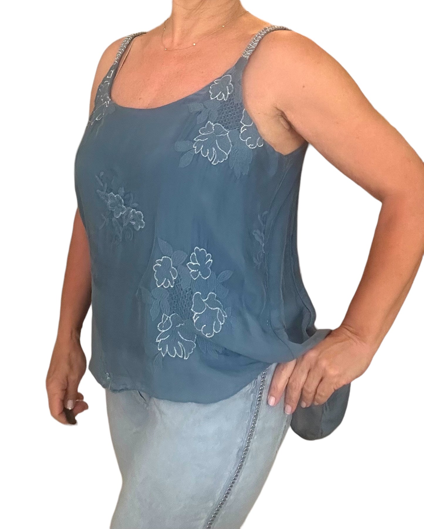 Melania embroidered silk tank top
