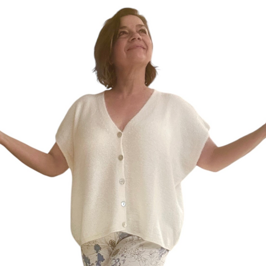 Button Front Alpaca V-Neck Sweater