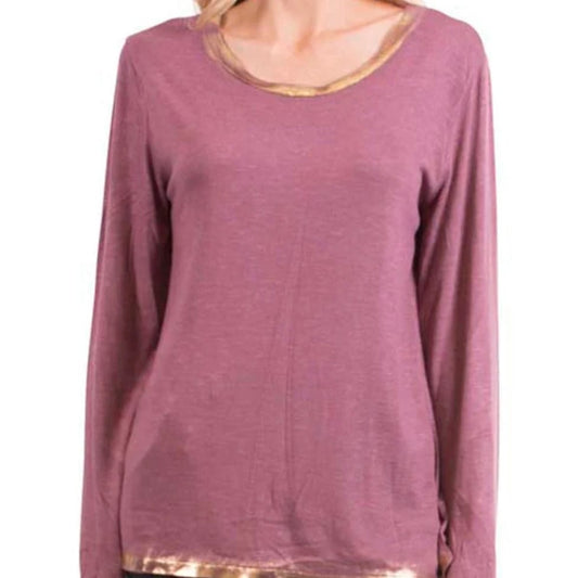 Francesca scoop neck top Francesca Sweater Top - Burgundy Round Neck with Golden Trim