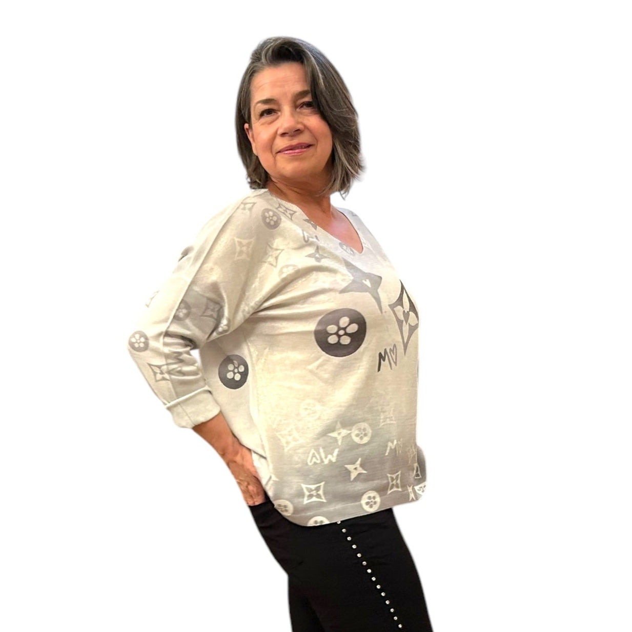 Lightweight fine knit printed top