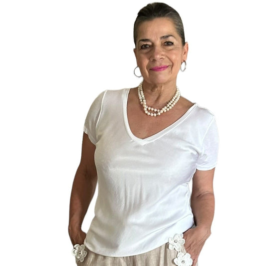 Satin V-Neck T-Shirt Lola Satin V-Neck Tee - Comfort & Elegance