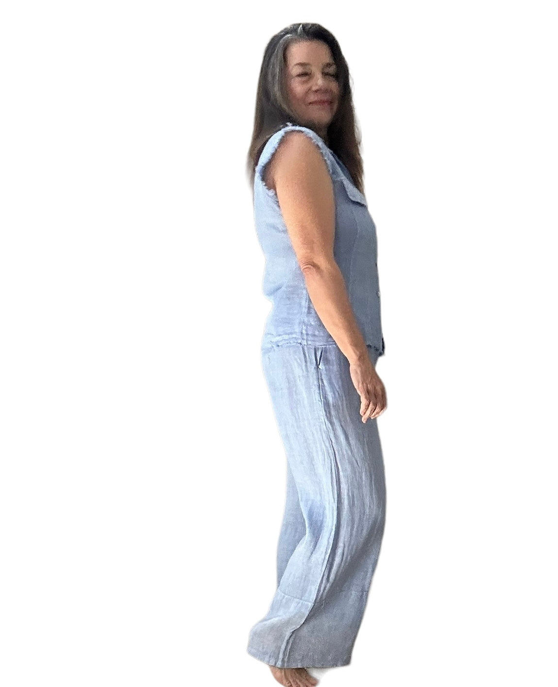 Antonia light blue flowy wide leg linen pants