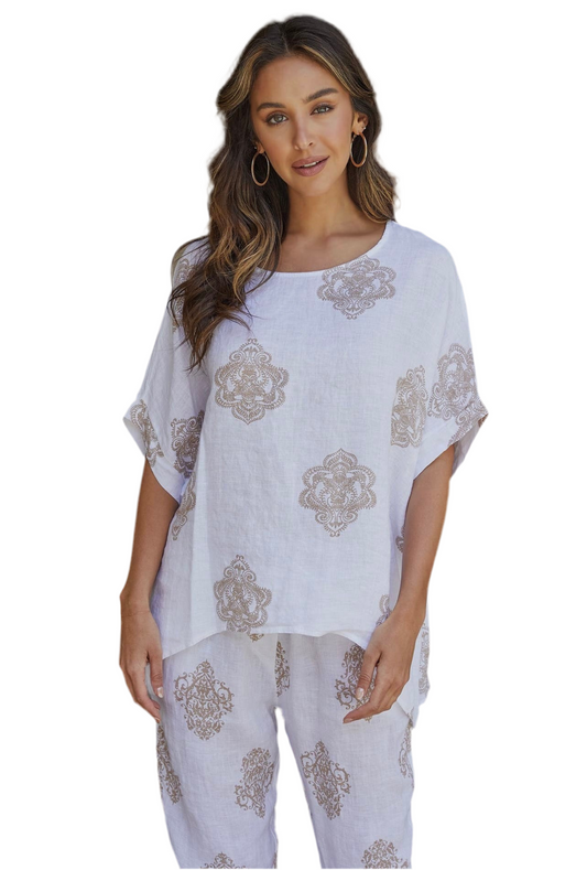 Mandala print linen shirt
