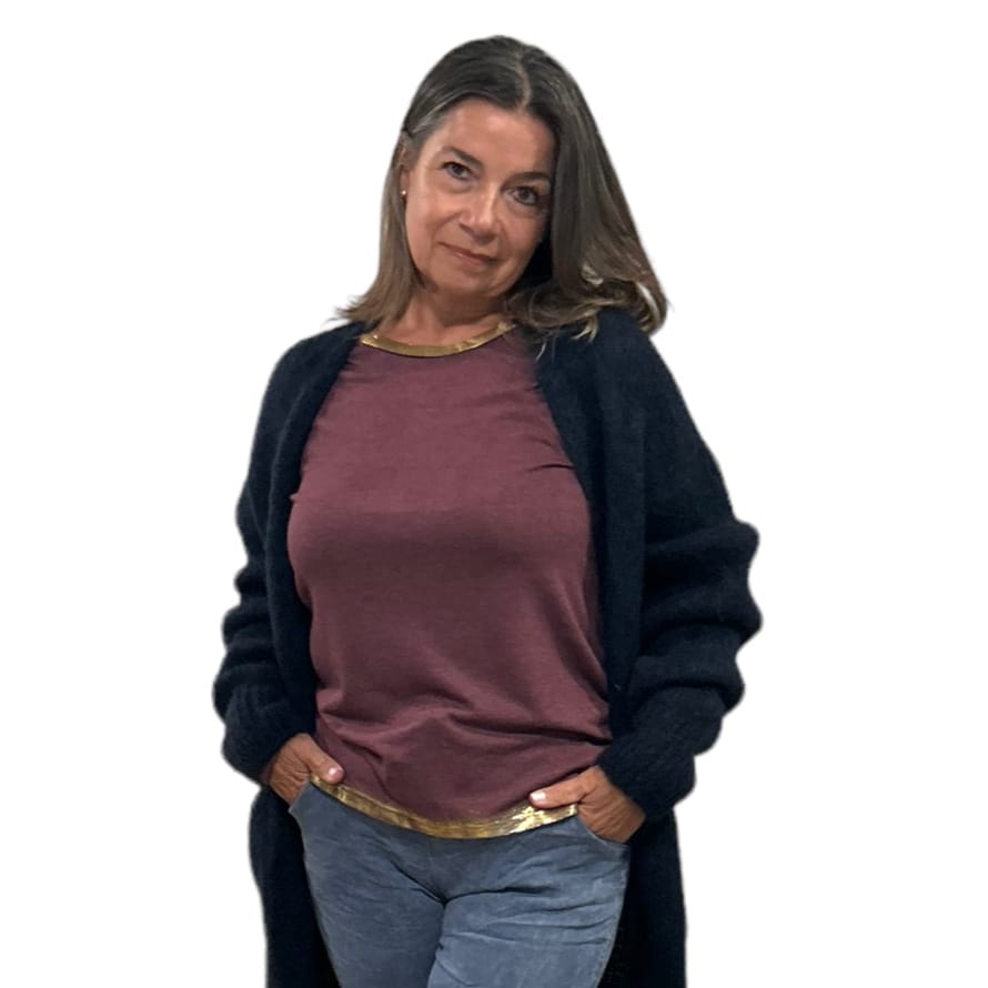 Francesca scoop neck top Francesca Sweater Top - Burgundy Round Neck with Golden Trim