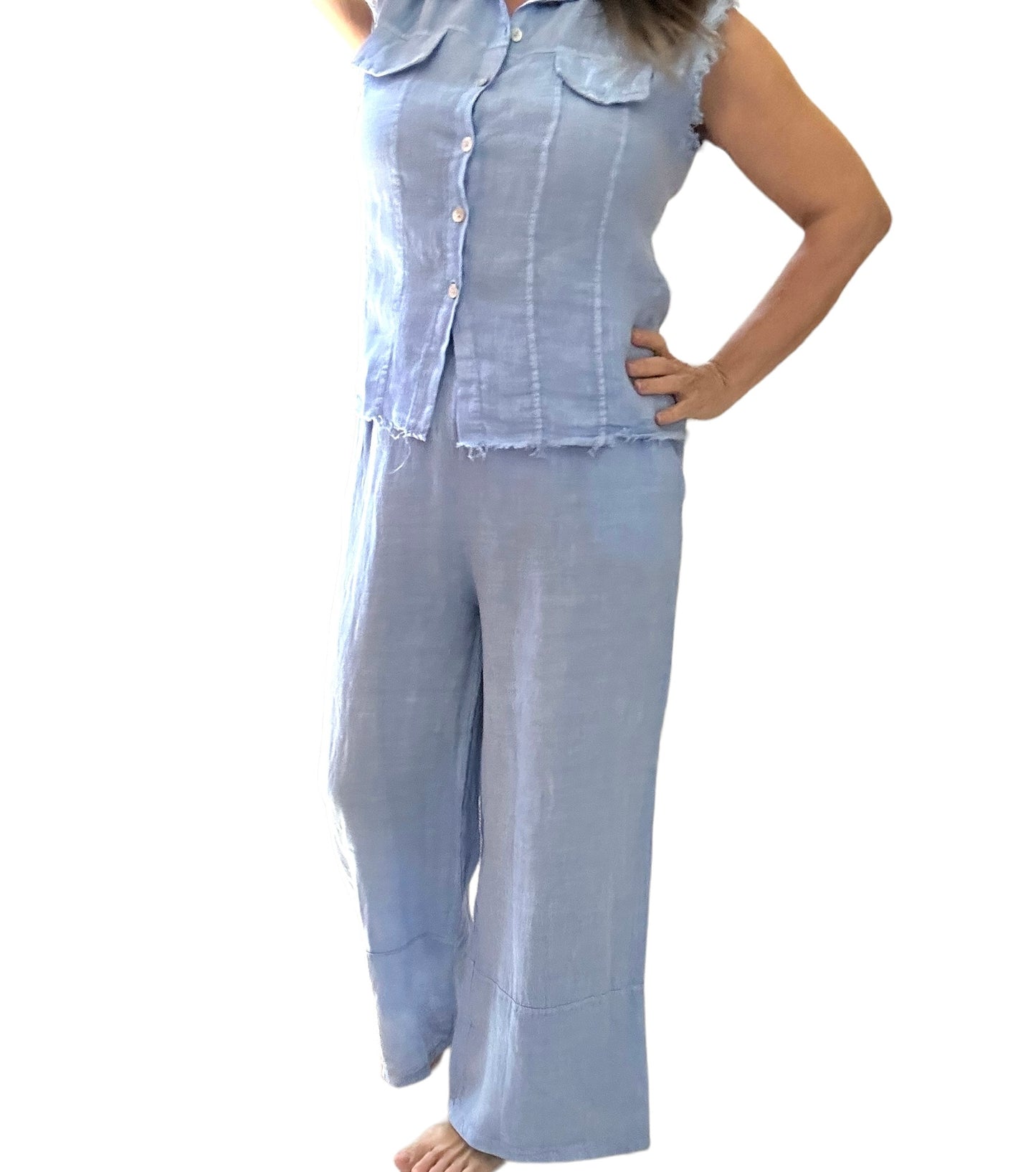 Antonia light blue flowy wide leg linen pants