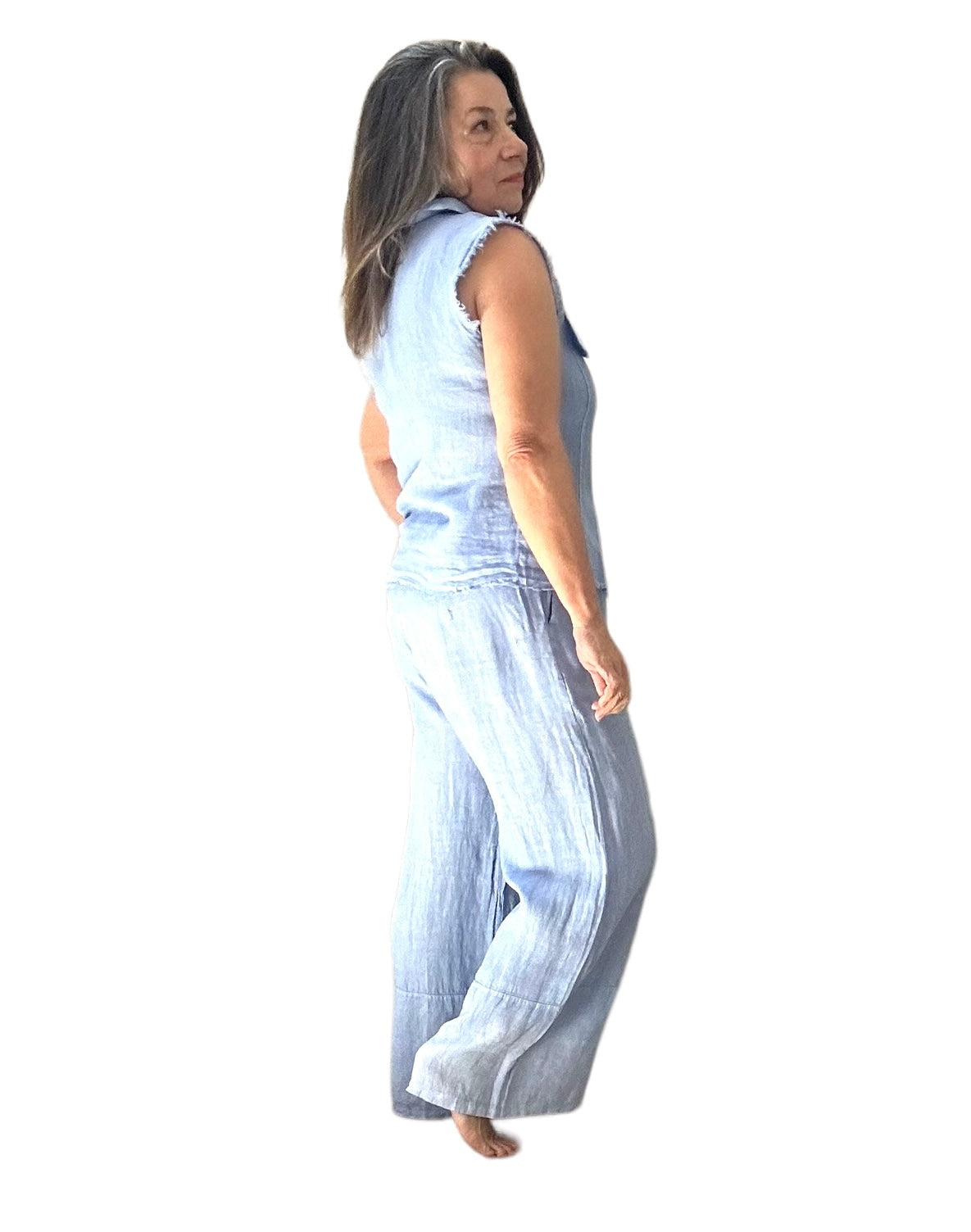 Antonia light blue flowy wide leg linen pants