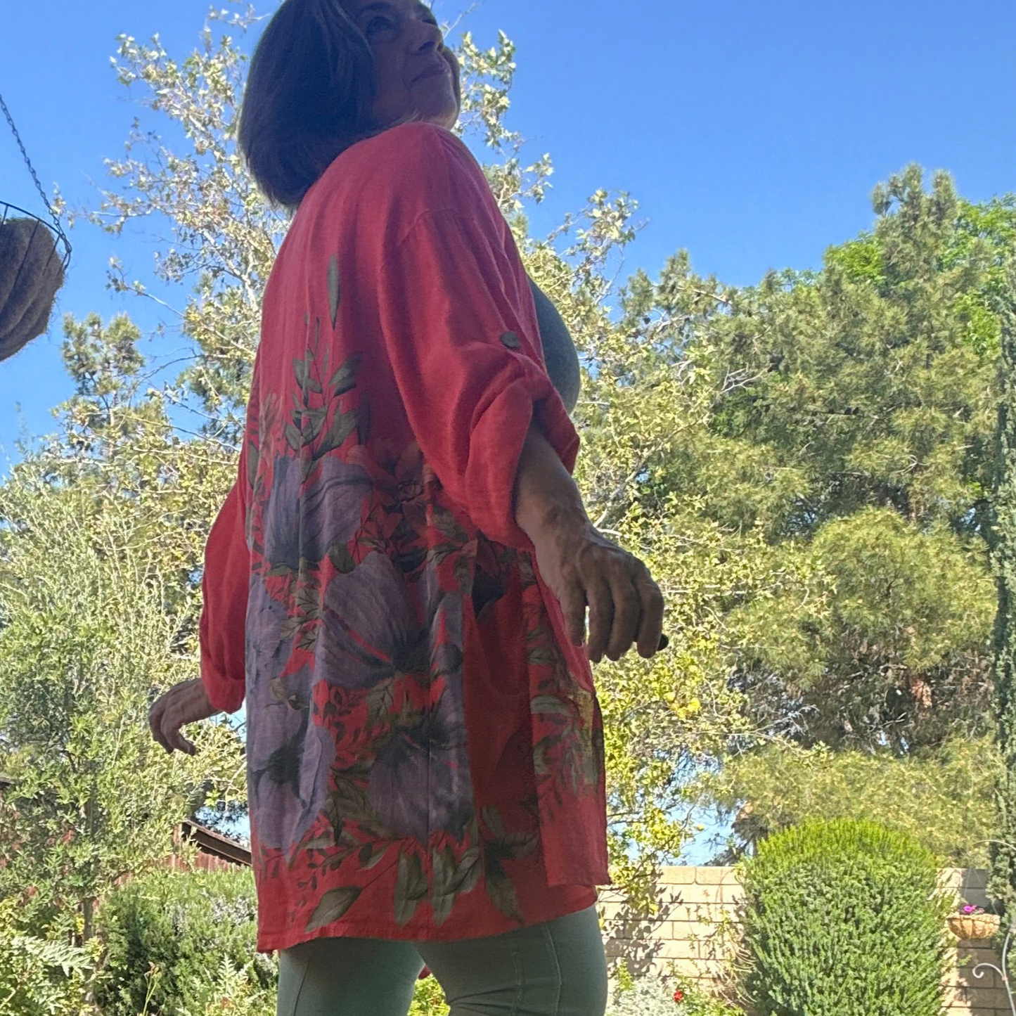 Coral floral breeze linen kimono