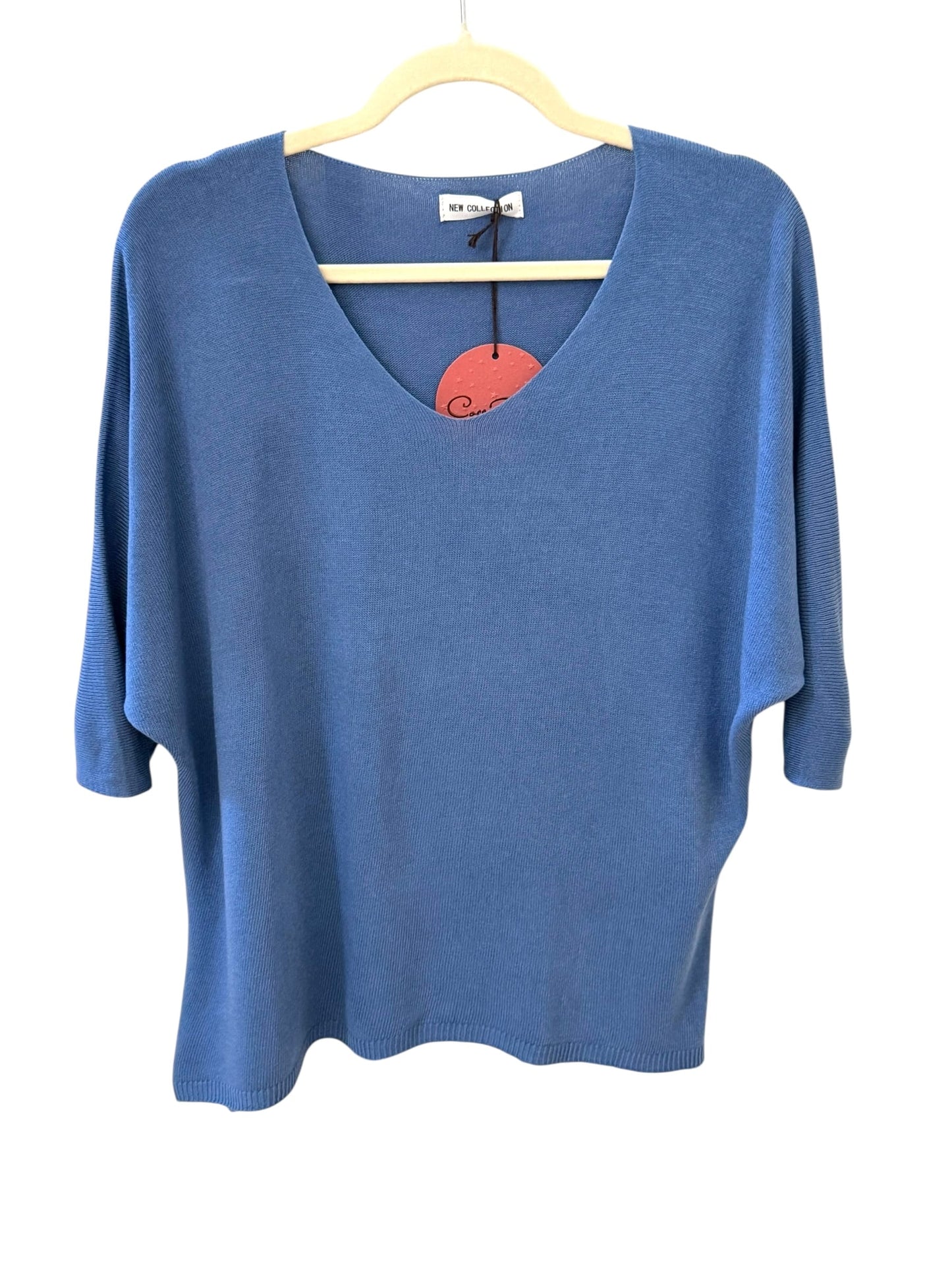 Essential 3/4 Bat Sleeve Light Knit Top Fine Knit 3/4 Bat Sleeve Sweater for Year-Round Wear