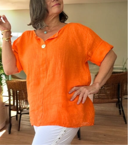 Airy Orange Linen Top