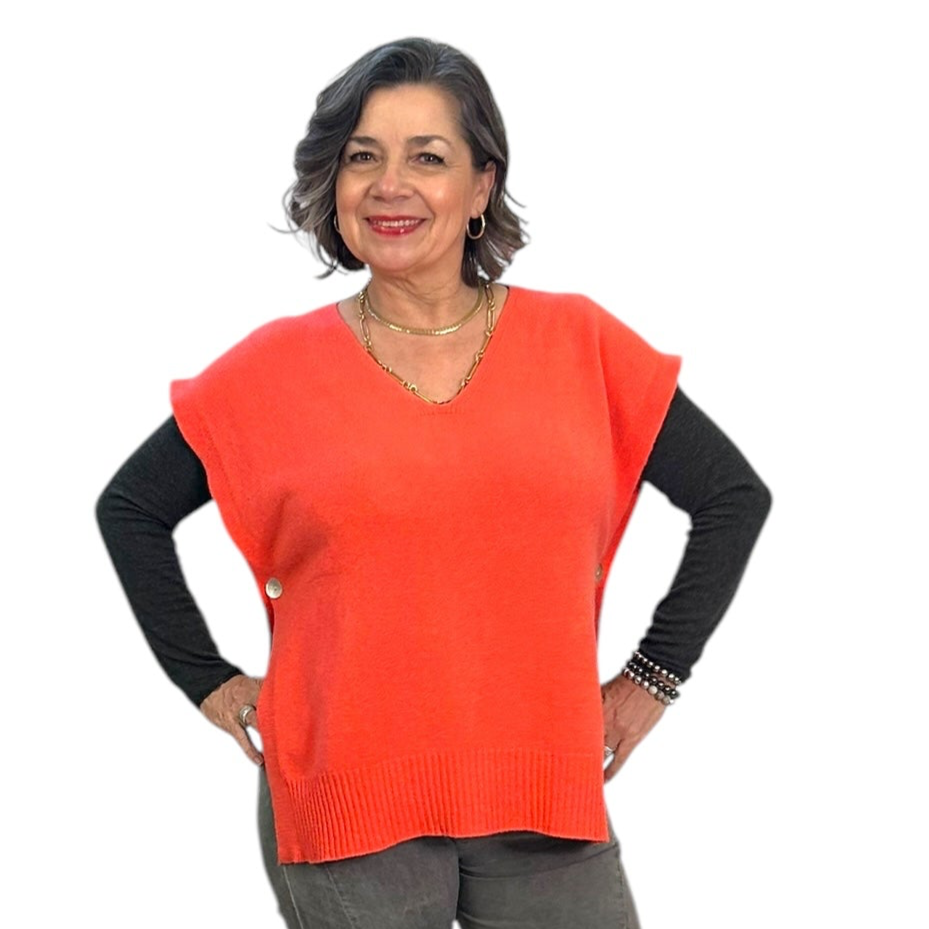 Sleeveless Buttoned Side Sweater Top