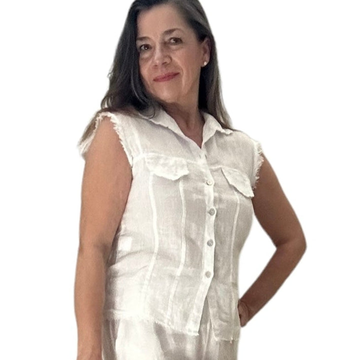 Antonia white linen waistcoat style top