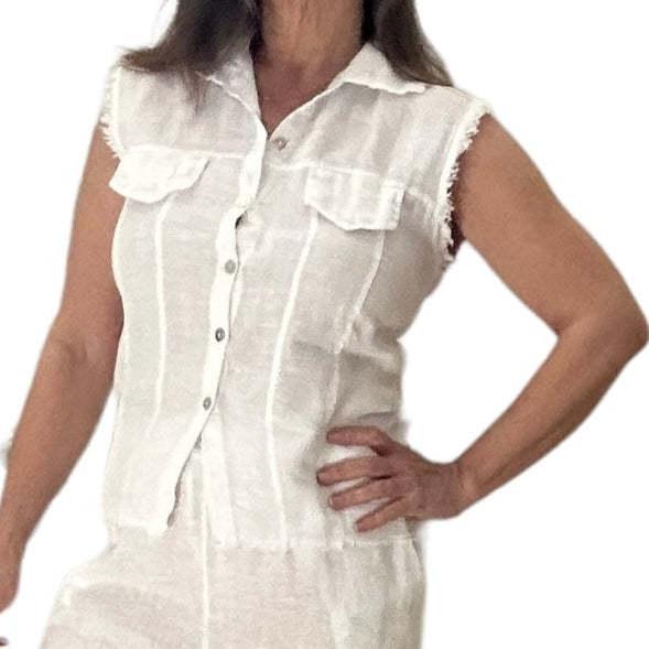 Antonia white linen waistcoat style top