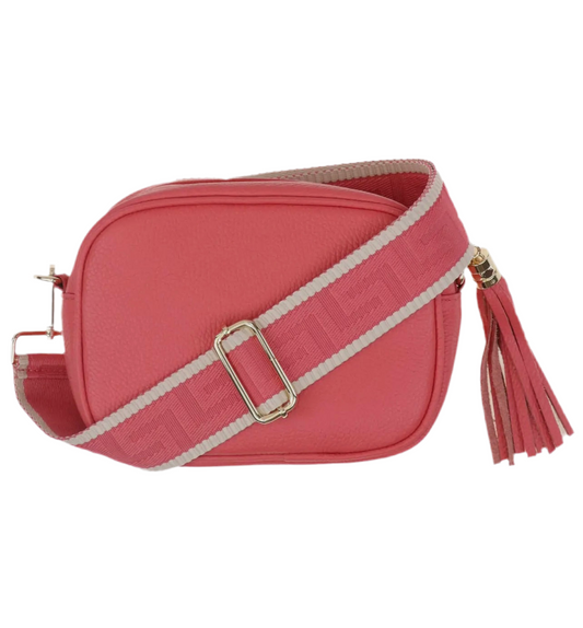 Bianca leather camera style crossbody bag - coral