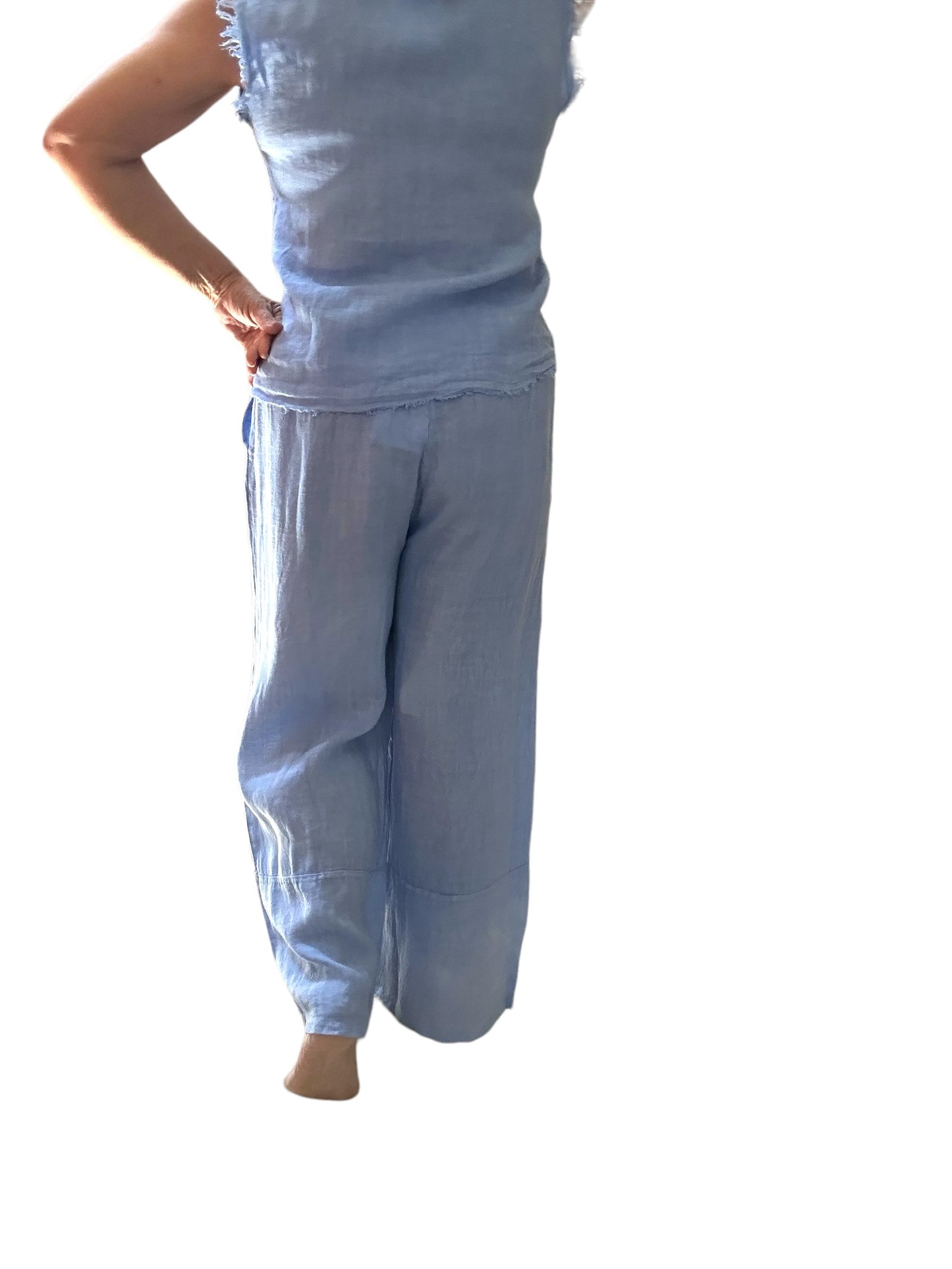 Antonia light blue flowy wide leg linen pants