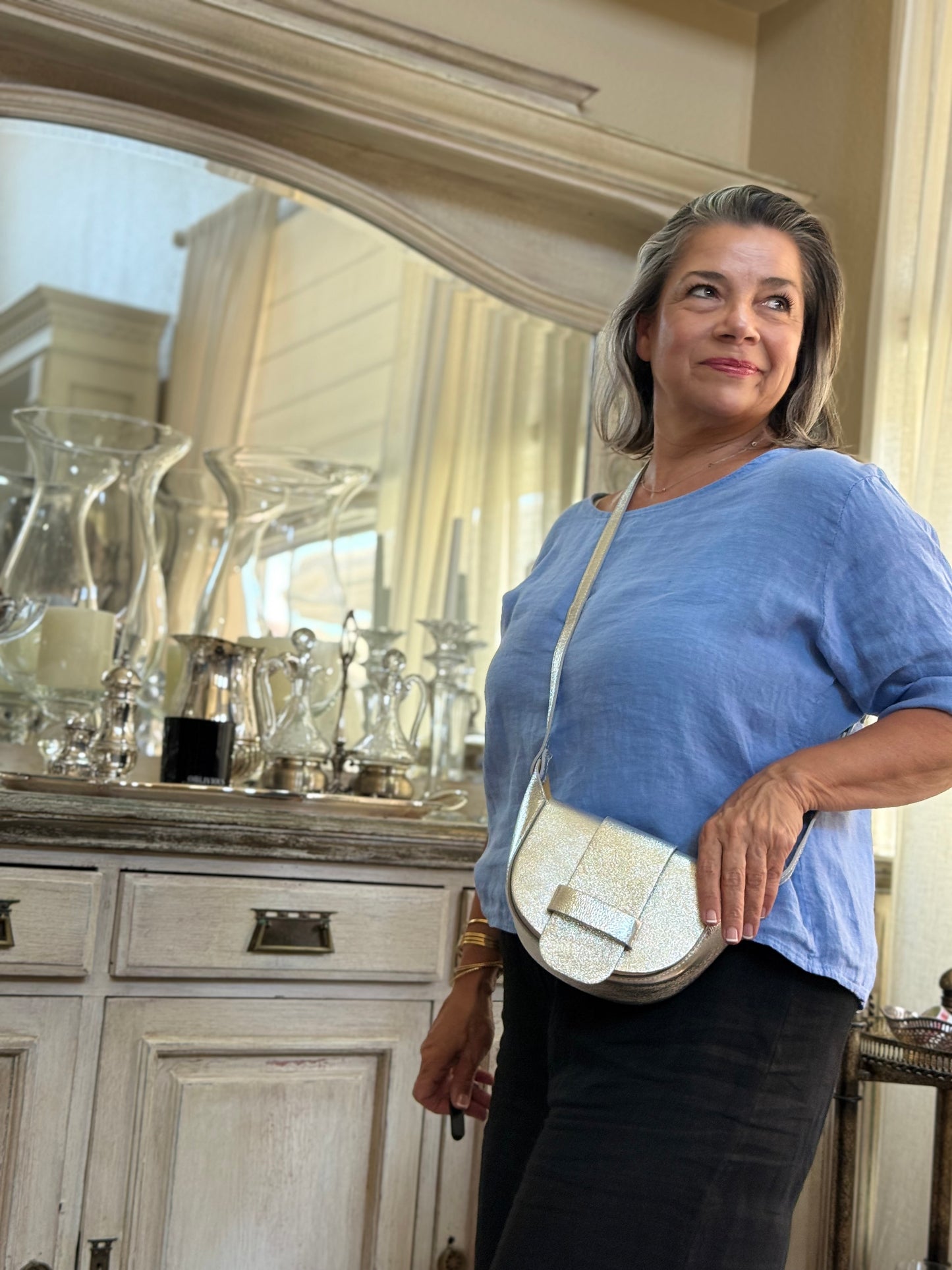 Margot metallic silver leather bag