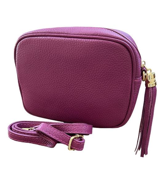Bianca leather camera style crossbody bag - Magenta