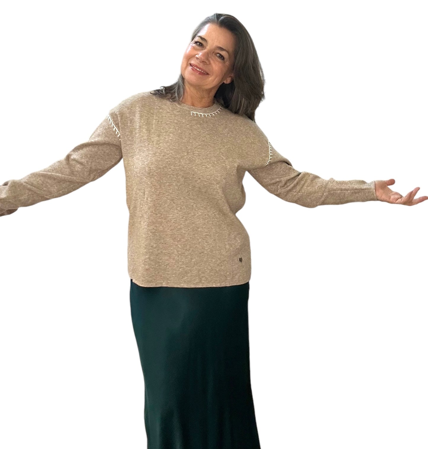 Jenna sweater with blanket stitch detail