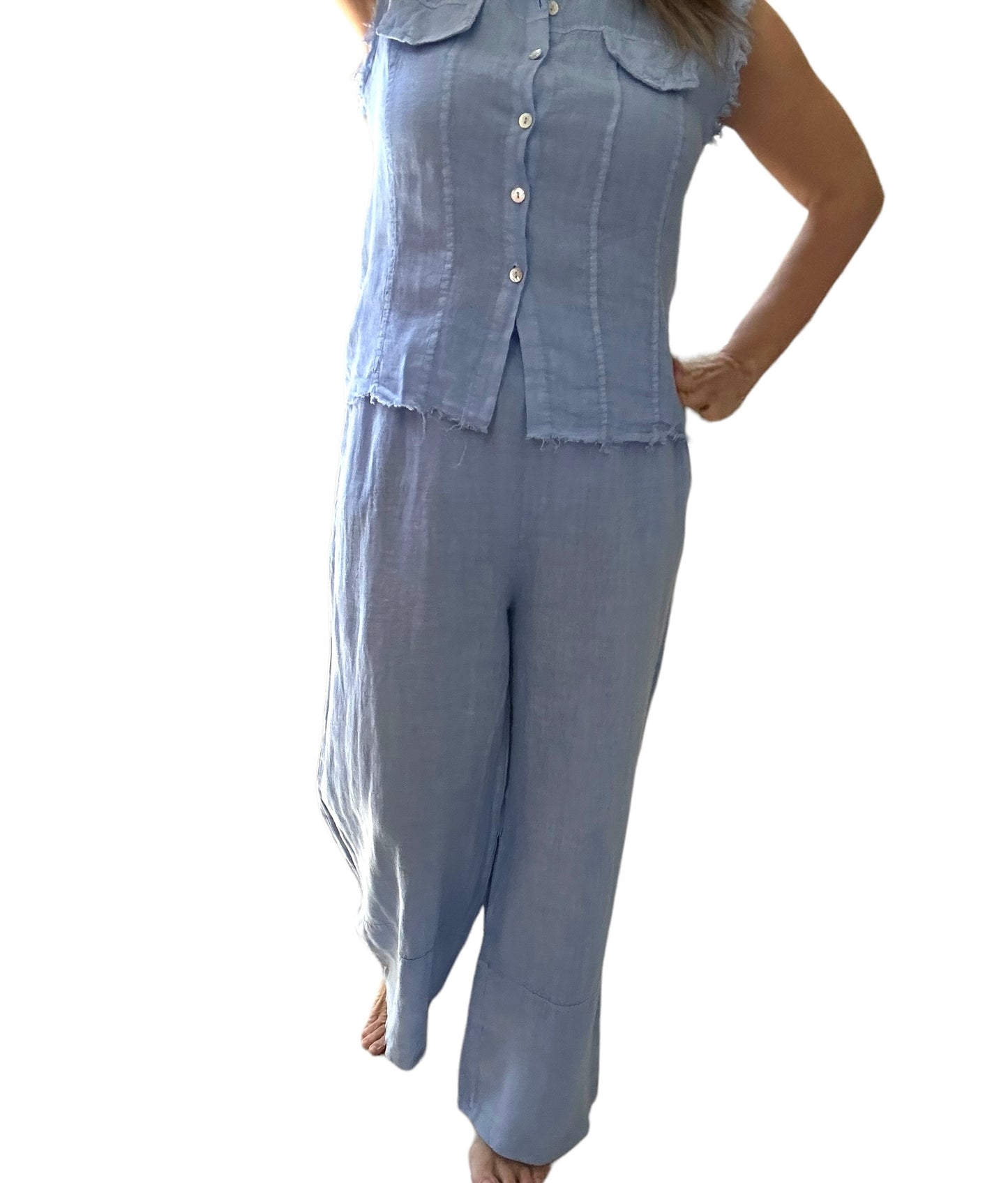 Antonia light blue flowy wide leg linen pants