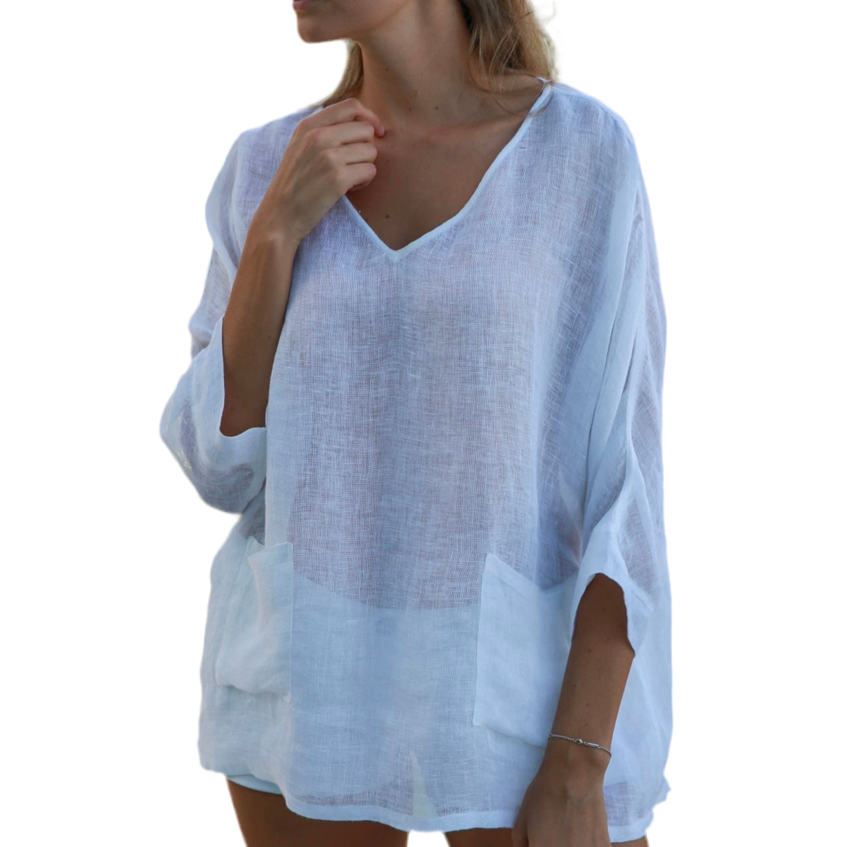 Sheer (gauze) linen V top