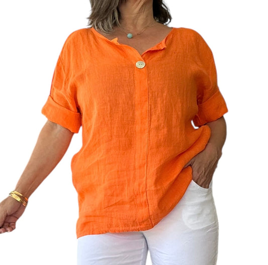 Airy Orange Linen Top