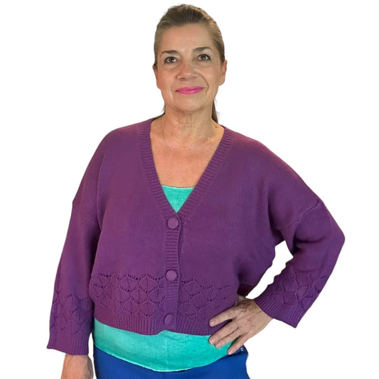 Deep Purple Soft Knit Cardigan Violet Soft Knit Cardigan: Elegant & Versatile Layer