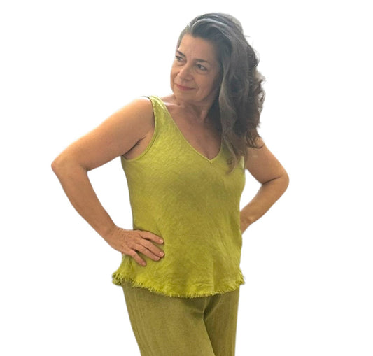 Mila pistachio linen V-neck top