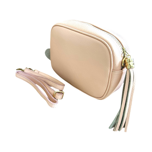 Bianca leather camera style crossbody bag - Blush Pink