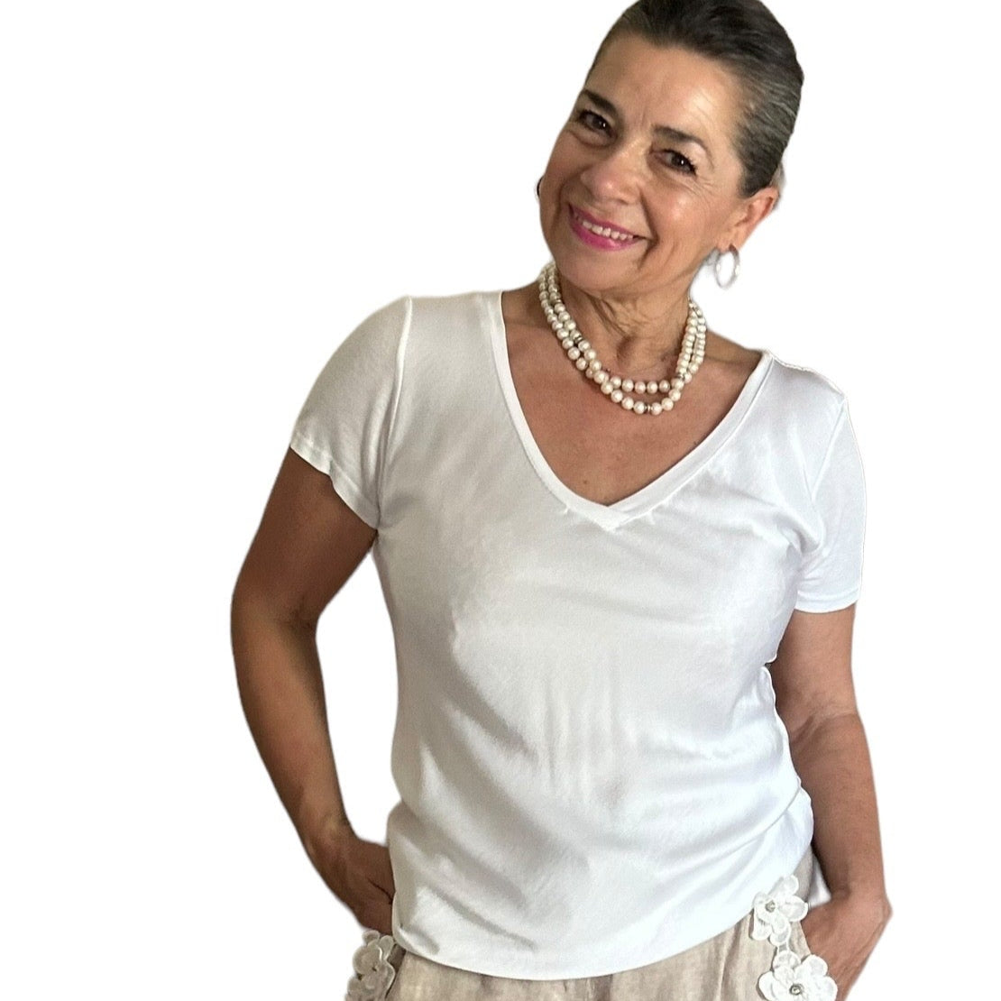 Satin V-Neck T-Shirt