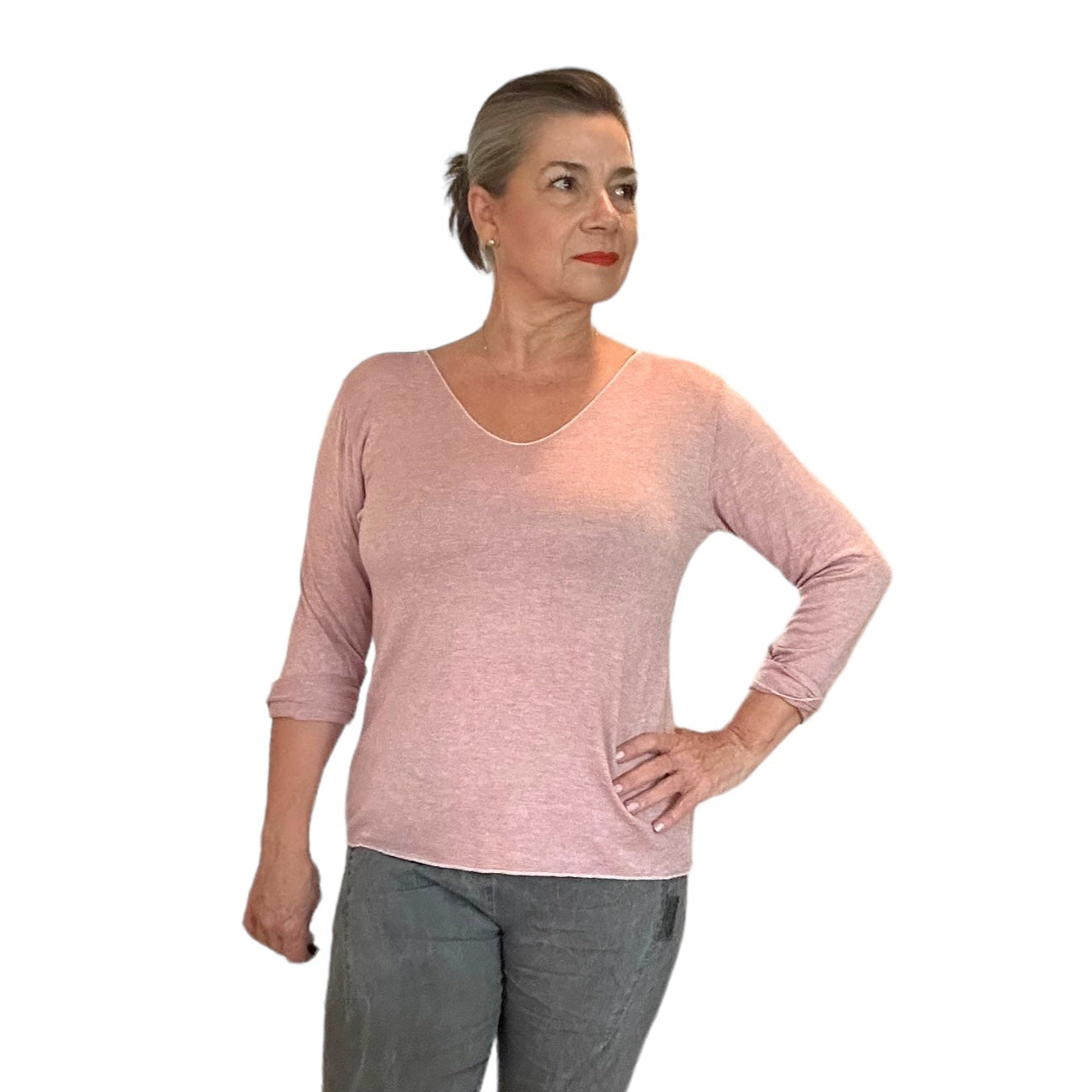 Soft rose v-neck knit top