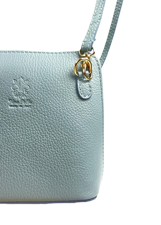 Italian Leather Marbella Crossbody Bag - Light Blue