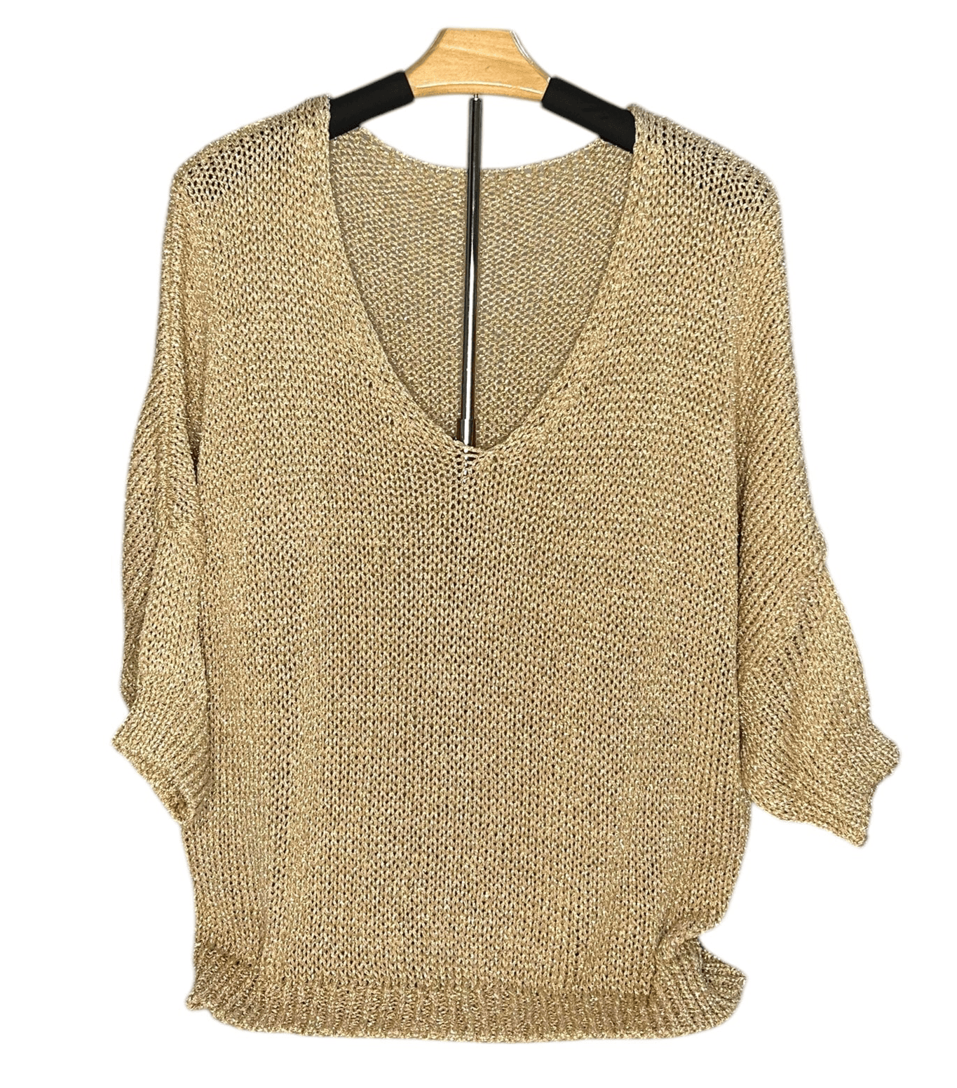 Loose Knit Metallic V-Neck Top Loose Knit Metallic V-Neck Top