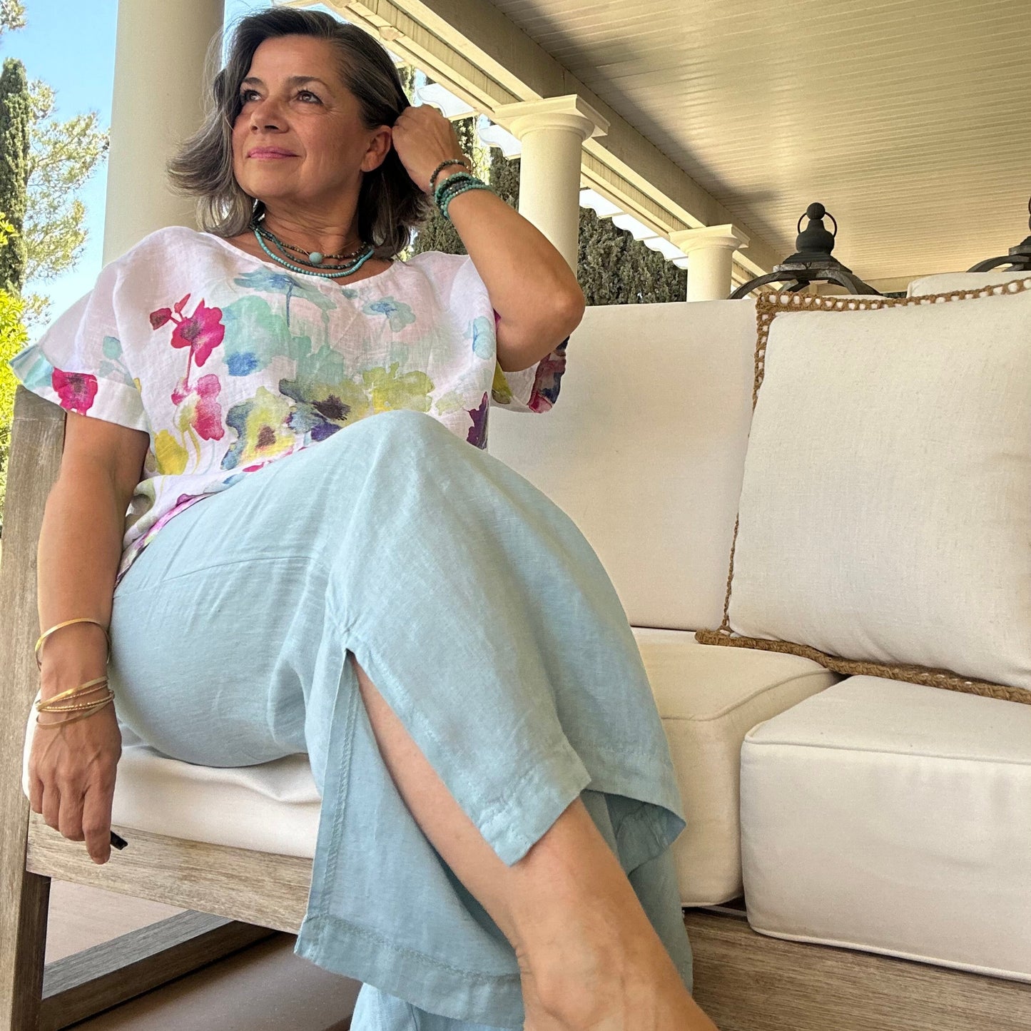 Flo Linen Capri Pants With A Side Slit *BEST SELLER*