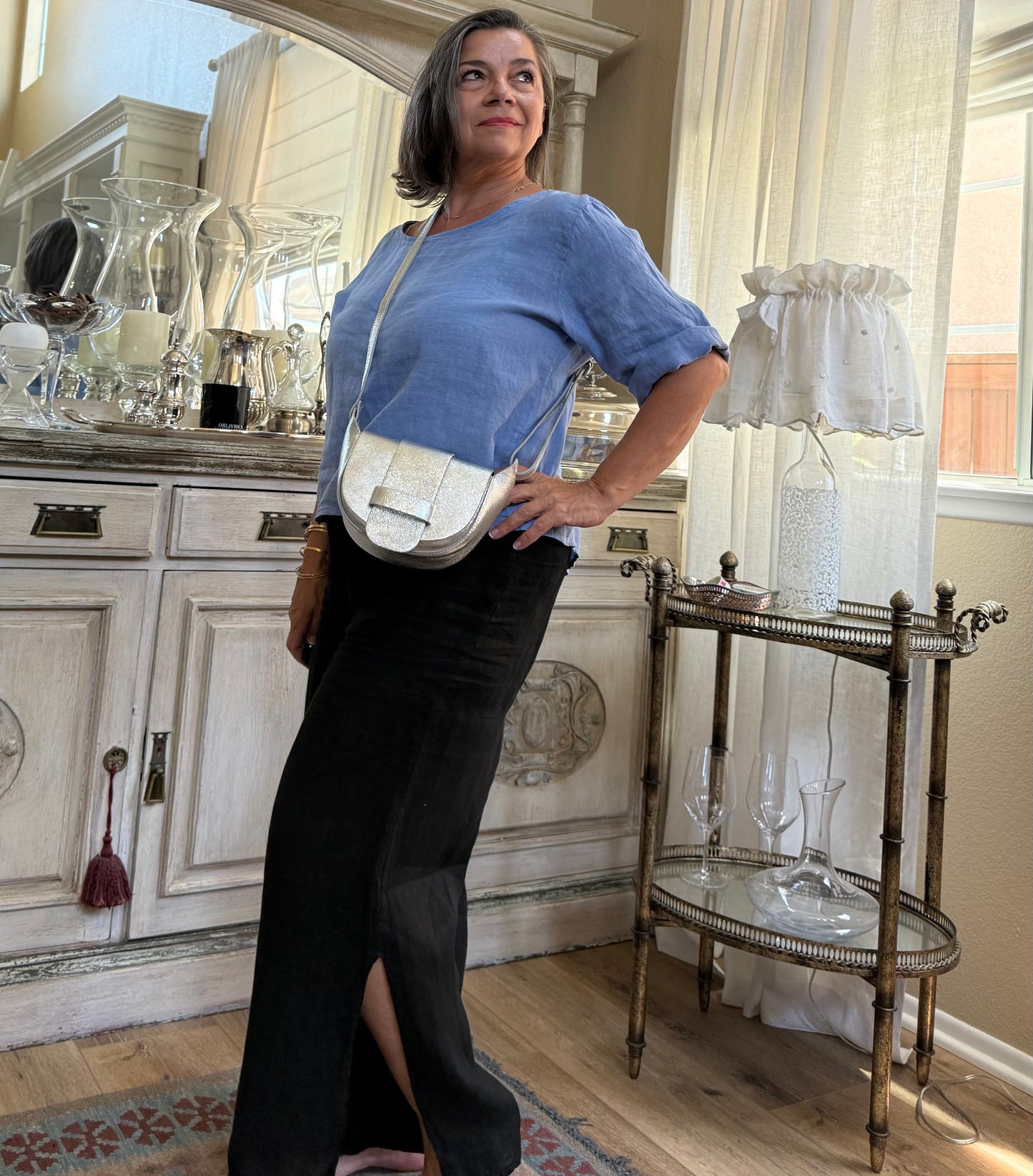 Margot metallic silver leather bag