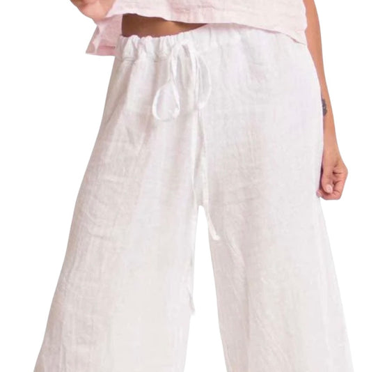 White Flo linen capri pants with a side slit