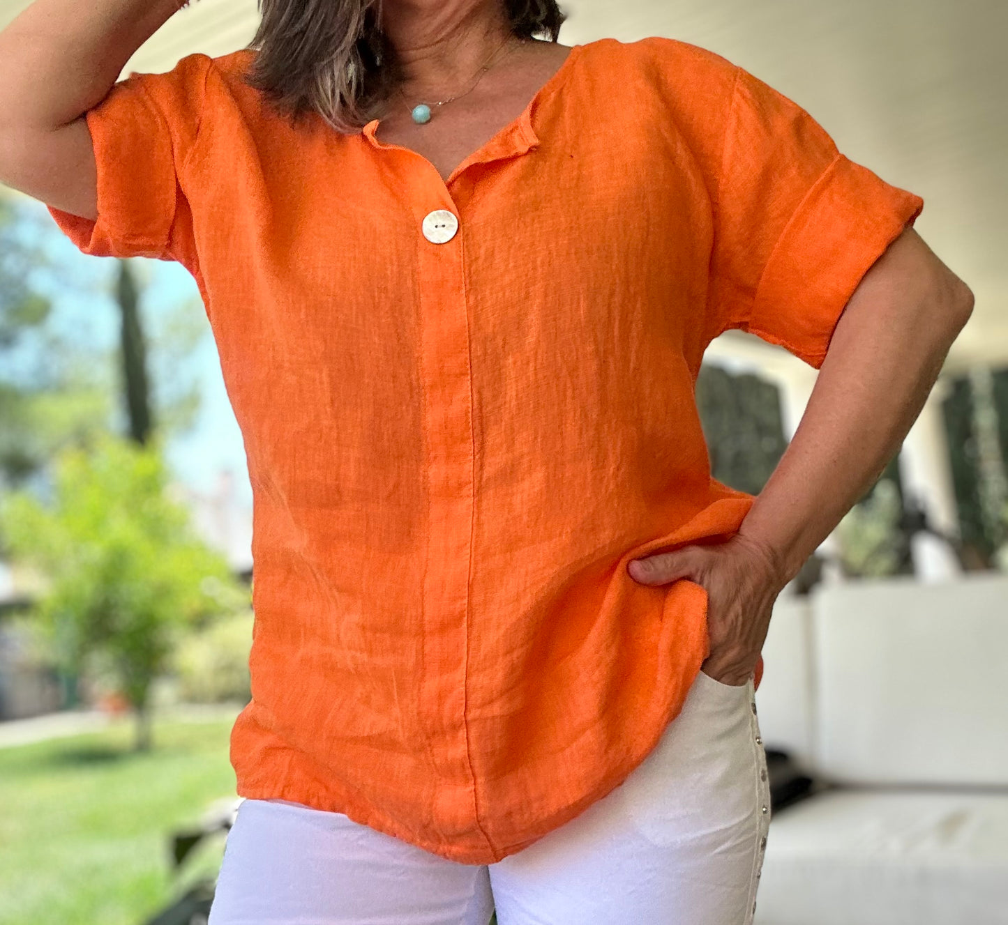 Airy Orange Linen Top