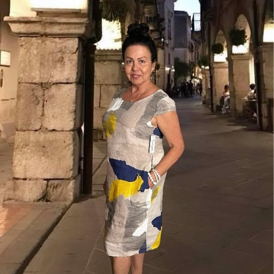 Abstract Print Linen Dress