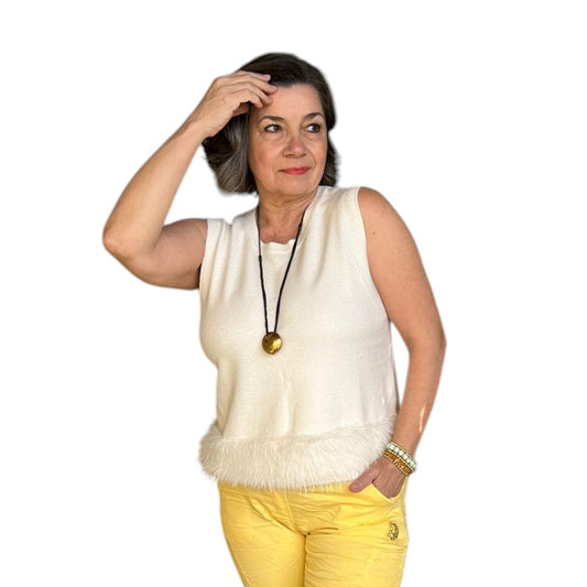 Fringed Sleeveless Sweater Top