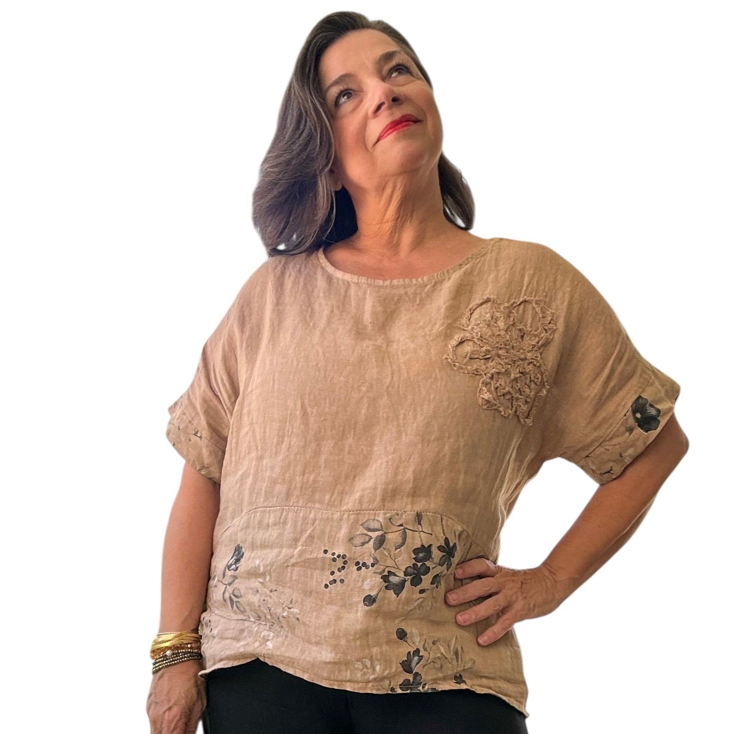 Floral Camel Linen Top