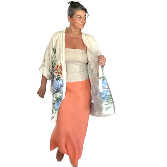 Apricot linen maxi skirt