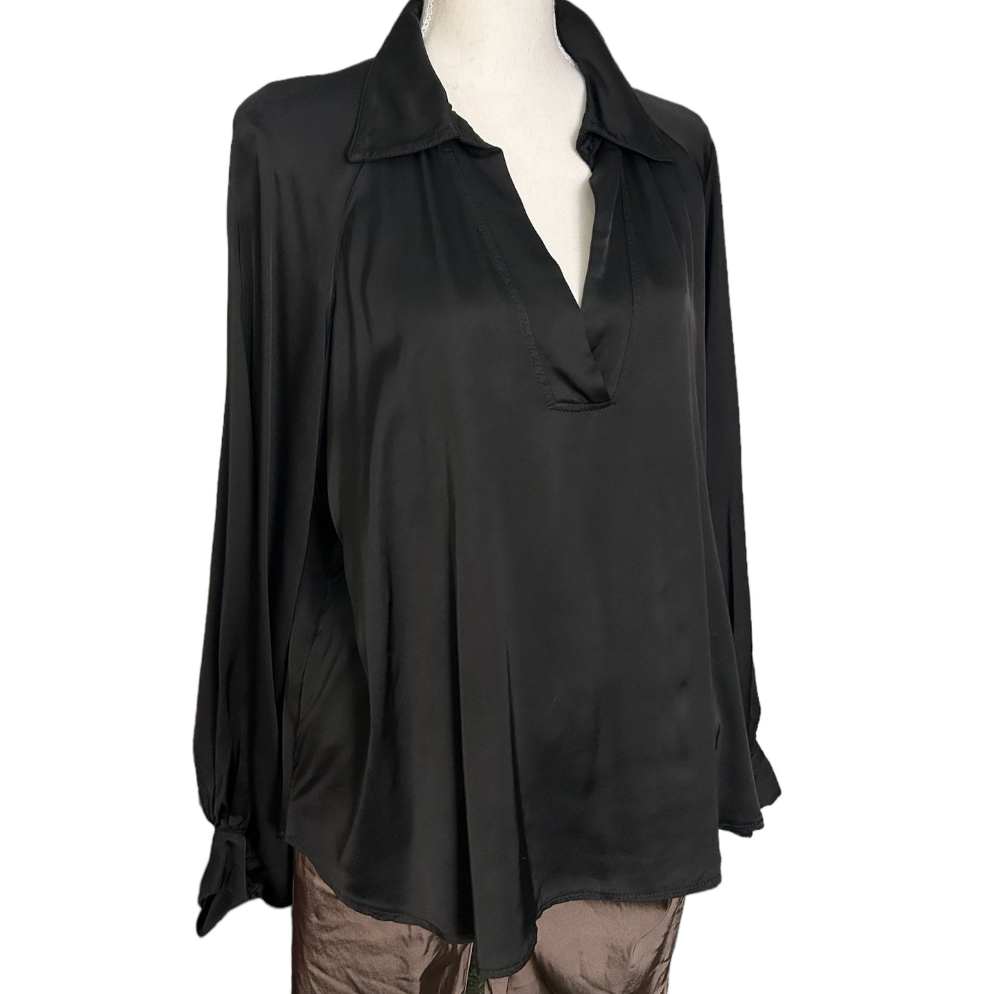 Emilia silky satin collared V - neck blouse